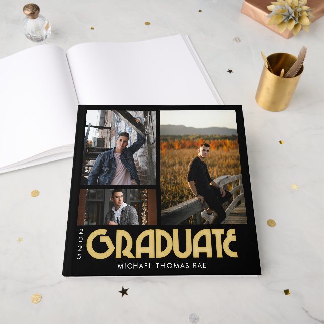 Retro Graduate Multi Foto Gästebuch (Vorderseite offen)