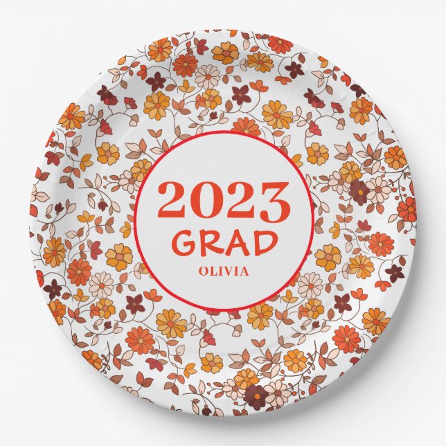 Retro Graduation Party Floral Pappteller (Vorderseite)
