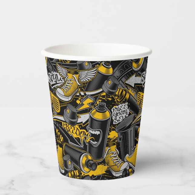 Retro Graffiti Urban Street Pattern Pappbecher (Vorderseite)