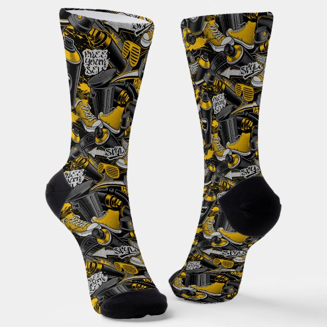 Retro Graffiti Urban Street Pattern Socken (Gewinkelt)