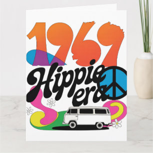 Retro-Grafik aus der Hippie-Ära 1969 mit Friedenss Karte