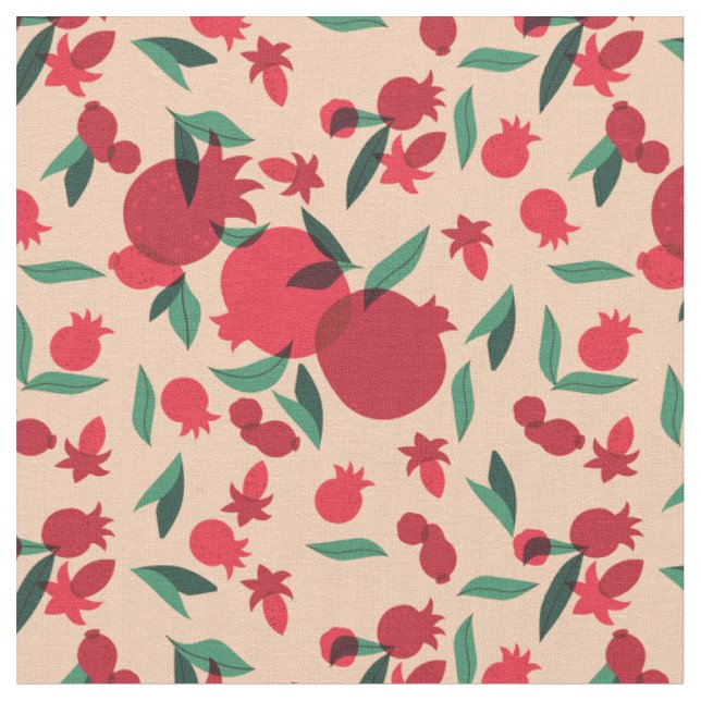 Retro-Granatfrüchte-Blätter botanisch Stoff (Nahaufnahme)