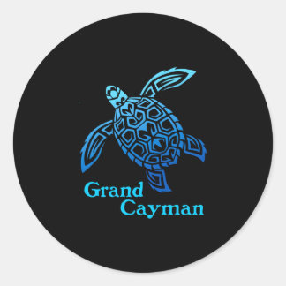 Retro Grand Cayman Inseln Meeresschildkröte tribal Runder Aufkleber