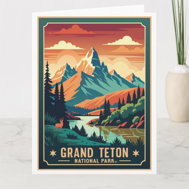 Retro Grand Teton Wandern T - Shirt Karte (Vorderseite)