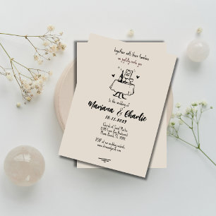 Retro-Grau handgezeichnete Illustrations-Hochzeit Einladung