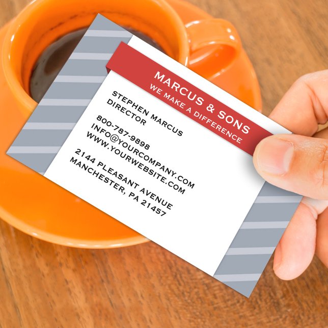 Retro Grau Red Banner Business Card Visitenkarte (Von Creator hochgeladen)