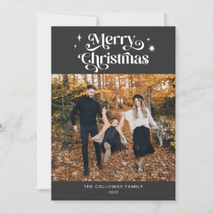 Retro Grau Weihnachts Foto Weihnachtskarte Feiertagskarte
