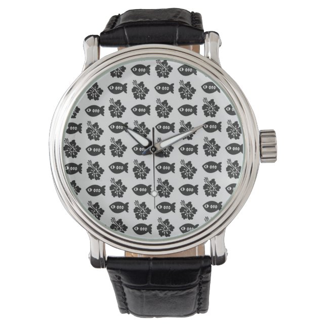 Retro Gray Tiki Muster Armbanduhr (Vorderseite)