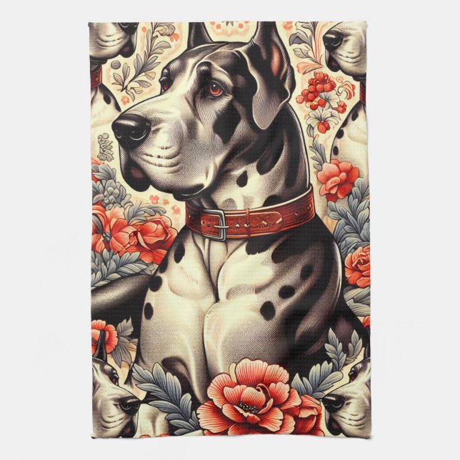 Retro Great Dane Illustration Geschirrtuch (Vertikal)