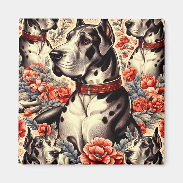Retro Great Dane Illustration Magnet (Vorne)