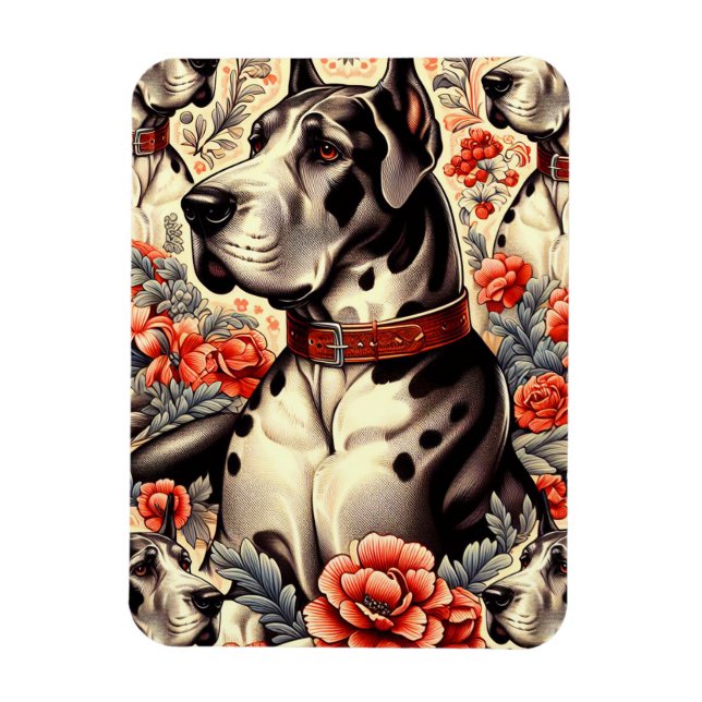 Retro Great Dane Illustration Magnet (Vertikal)
