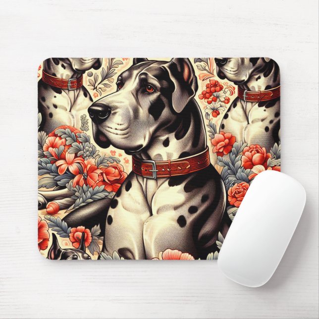 Retro Great Dane Illustration Mousepad (Mit Mouse)