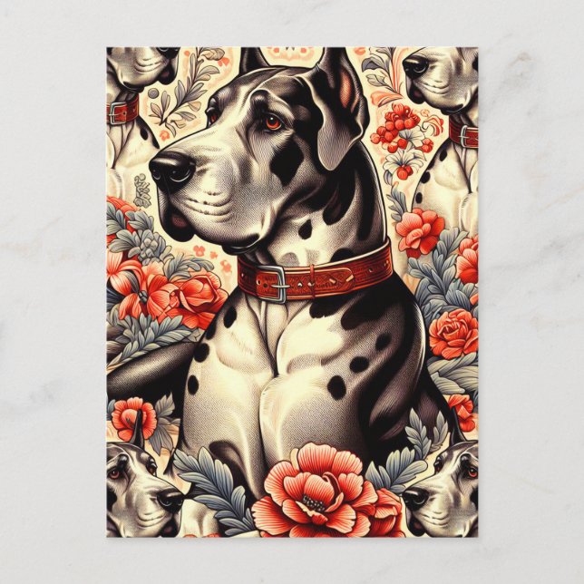 Retro Great Dane Illustration Postkarte (Vorderseite)