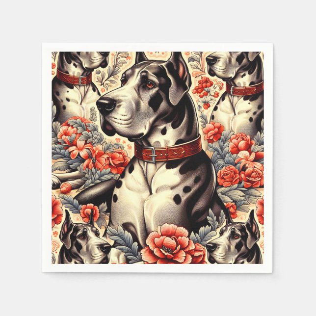 Retro Great Dane Illustration Serviette (Vorderseite)