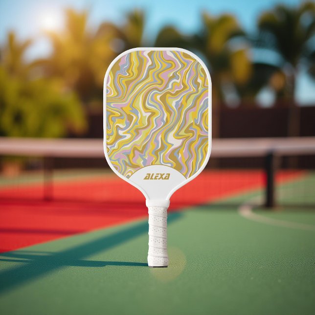 Retro Green 70er & 90s Inspirierte Streifen & Squi Pickleball Schläger (Von Creator hochgeladen)