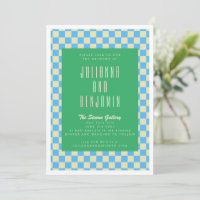 Retro Green and Blue Checkerboard Wedding