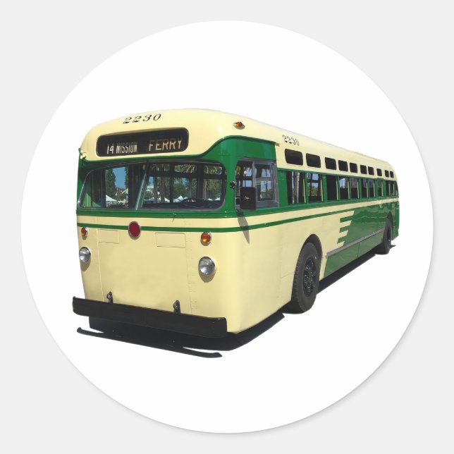 Retro Green and Cream Sab Francisco Muni Bus stick Runder Aufkleber (Vorderseite)