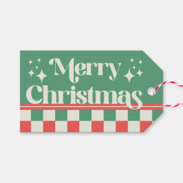Retro Green and Pink Christmas Check Geschenkanhänger
