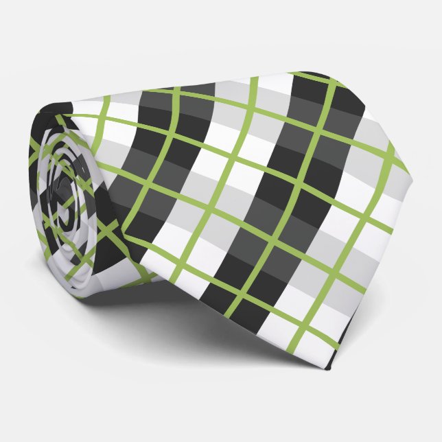 Retro Green Black and White Pläd Pattern Krawatte (Gerollt)