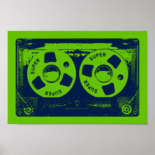 Retro Green & Blue Kassettenband Poster (Vorne)