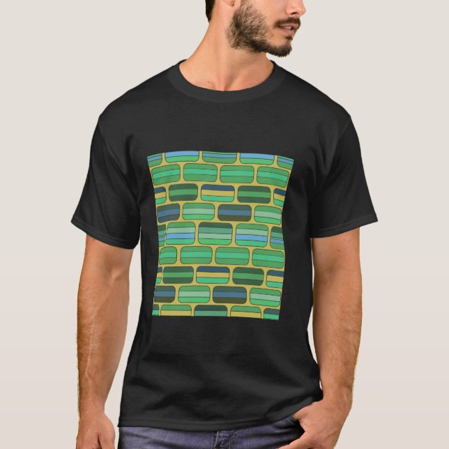 RETRO GREEN BLUE RECTANGLE BRICK GEOMETRIC DER 197 T-Shirt (Vorderseite)