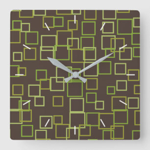 Retro Green Brown Wall Clock Quadratische Wanduhr