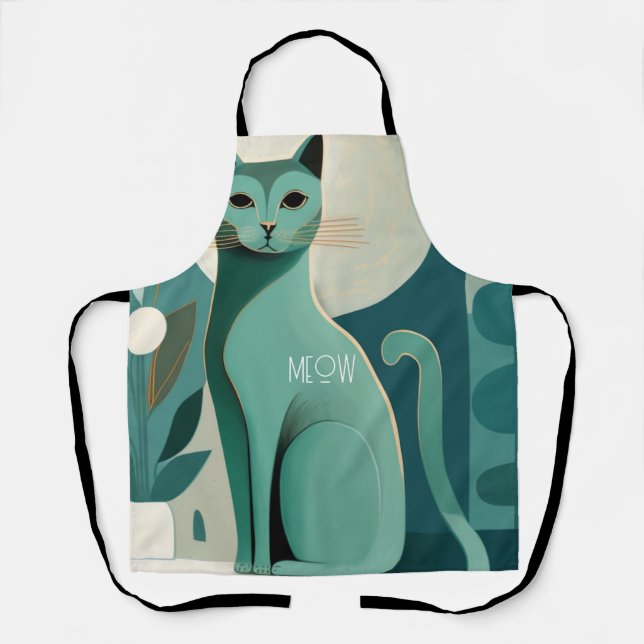 Retro Green Cat Print Schürze für Cat Lovers (Vorderseite)