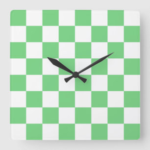 Retro Green Chessboard Tile Y2K Ästhetisches Muste Quadratische Wanduhr