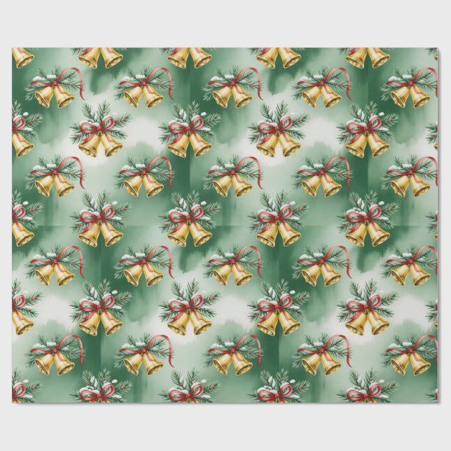 Retro Green Christmas Wrapping Paper Geschenkpapier (Flach)