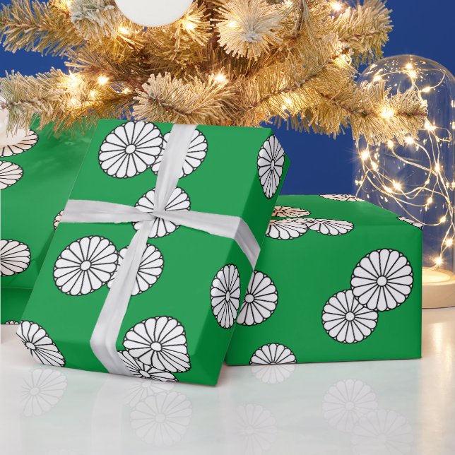 Retro Green Circle White japanische Blume Geschenkpapier (Feiertage)