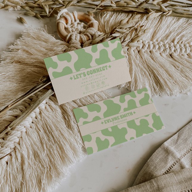 Retro Green Cream 70s Boho Groovy Funky Trendy Visitenkarte (Von Creator hochgeladen)