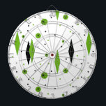 Retro Green Diamonds & Sternexplosionen Dart Board Dartscheibe<br><div class="desc">Dieses individuell anpassbare Retro Green Diamonds and Sternexplosionen Dart Board ist ein neuer, Vintager Stil. Es hat kitschige, schwarze Sternexplosionen auf grünen Polka-Punkten, die geometrische, grüne und schwarze Diamantformen umgeben. Passen Sie die Hintergrundfarbe für dieses moderne Produkt aus der Mitte des Jahrhunderts an, wenn Sie es wagen, Gefühl, oder verlass...</div>