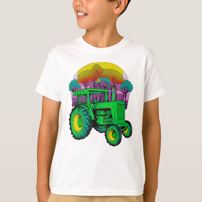 Retro Green Farm Traktor T-Shirt (Vorderseite)