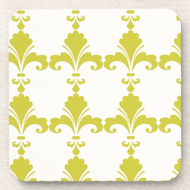 Retro Green Fleur-De-Lis-Muster Untersetzer (Vorderseite)