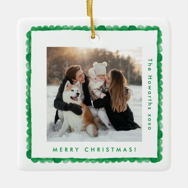 Retro Green Frame Foto Weihnachten Keramikornament (Vorderseite)