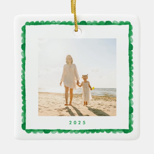 Retro Green Frame Foto Weihnachten Keramikornament (Vorderseite)