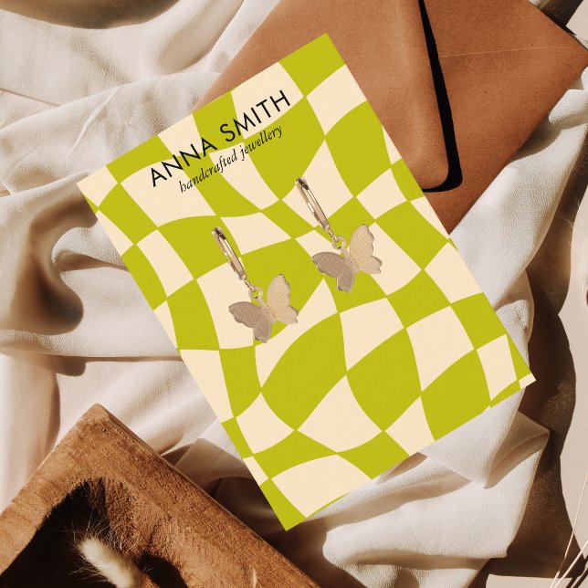 Retro Green Groovy Vintage Earring Display Visitenkarte (Von Creator hochgeladen)