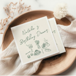 Retro Green Hand Drawn Fun Geburtstag Quirky Dinne Serviette