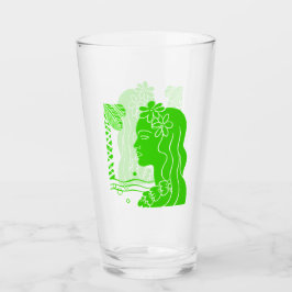 Retro Green Hawaiian Girl Glas