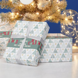 Retro Green Hygge Frohe Weihnachtsbaumen Name Geschenkpapier