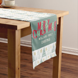 Retro Green Hygge Frohe Weihnachtsbaumen Name Kurzer Tischläufer