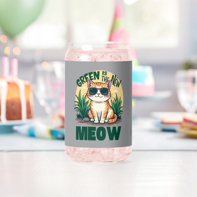 Rétro "Green is the New Meow" Cool Chat Nature Art (Insitu (Anniversaire))