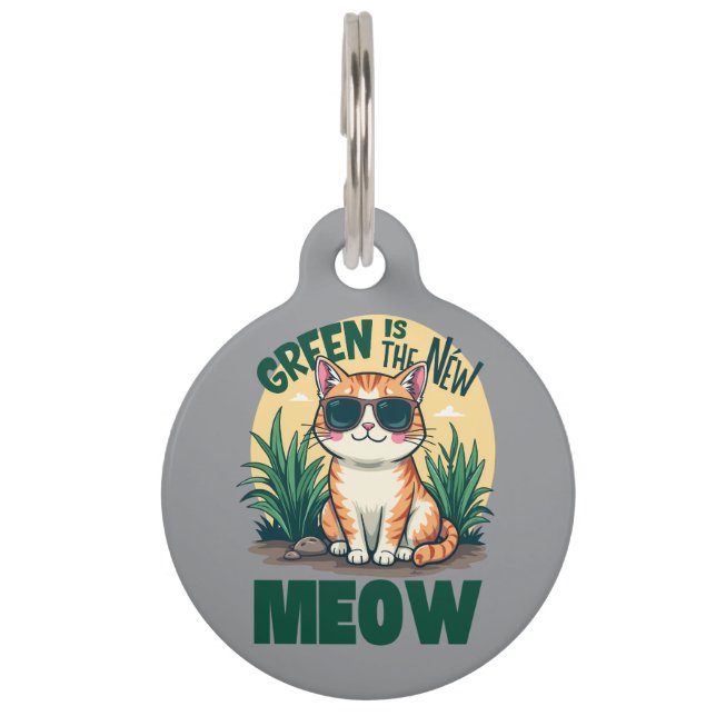 Retro "Green is the new Meow" Coole Katzennatur Ar Haustiermarke (Vorderseite)