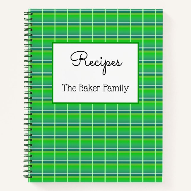 Retro Green Kariert Custom Food Rezept Notebook Notizbuch (Vorderseite)