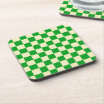 Retro Green Off White Karos Karton-Muster Getränkeuntersetzer<br><div class="desc">Cooles,  frisch kariertes Muster,  moderne Innendekoration für Zuhause,  Wohnzimmer,  Kinderzimmer,  Kinderzimmer. Schachte bunte Vorhänge,  Teppich,  Telefonzelle. Gestaltungskonzept für 70er und 60er Trend geprüft. Grüne und gedämpfte weiße Schachbretter</div>