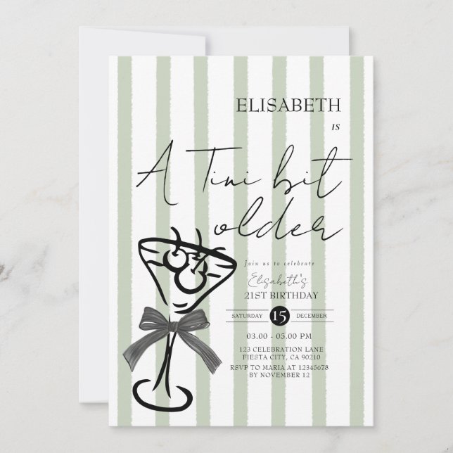 Retro Green Olive Martini Invitation d'anniversair (Devant)
