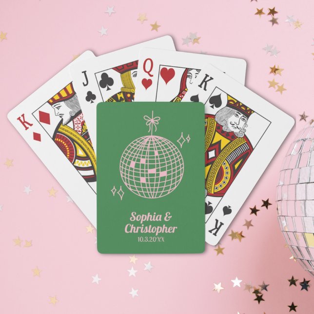 Retro Green & Pink Disco Ball Wedding Personalisie Spielkarten (Retro Green & Pink Disco Ball Wedding Personalized Playing Cards
)