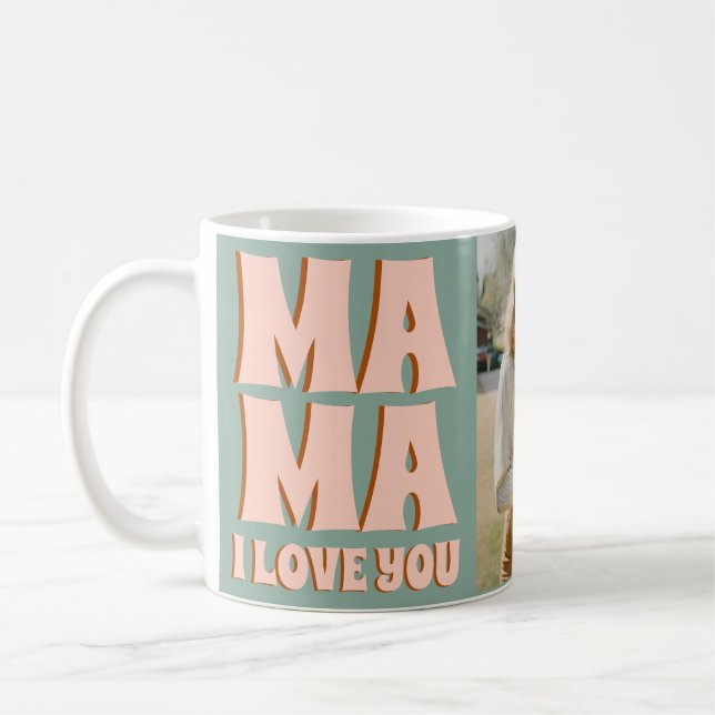 Retro Green Pink Funny Mothers Day Foto Kaffeetasse (Links)