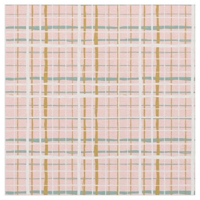 Retro Green Pink Ochre Kariert  Stoff (Nahaufnahme)