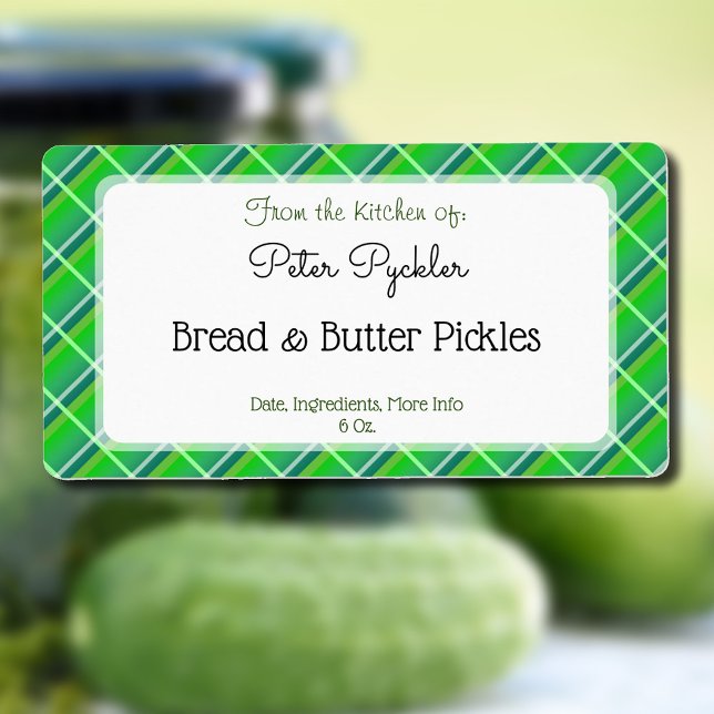 Retro Green Plaid Canne modifiable ou Étiquette al (Green plaid pattern editable pickling or baking shipping label)